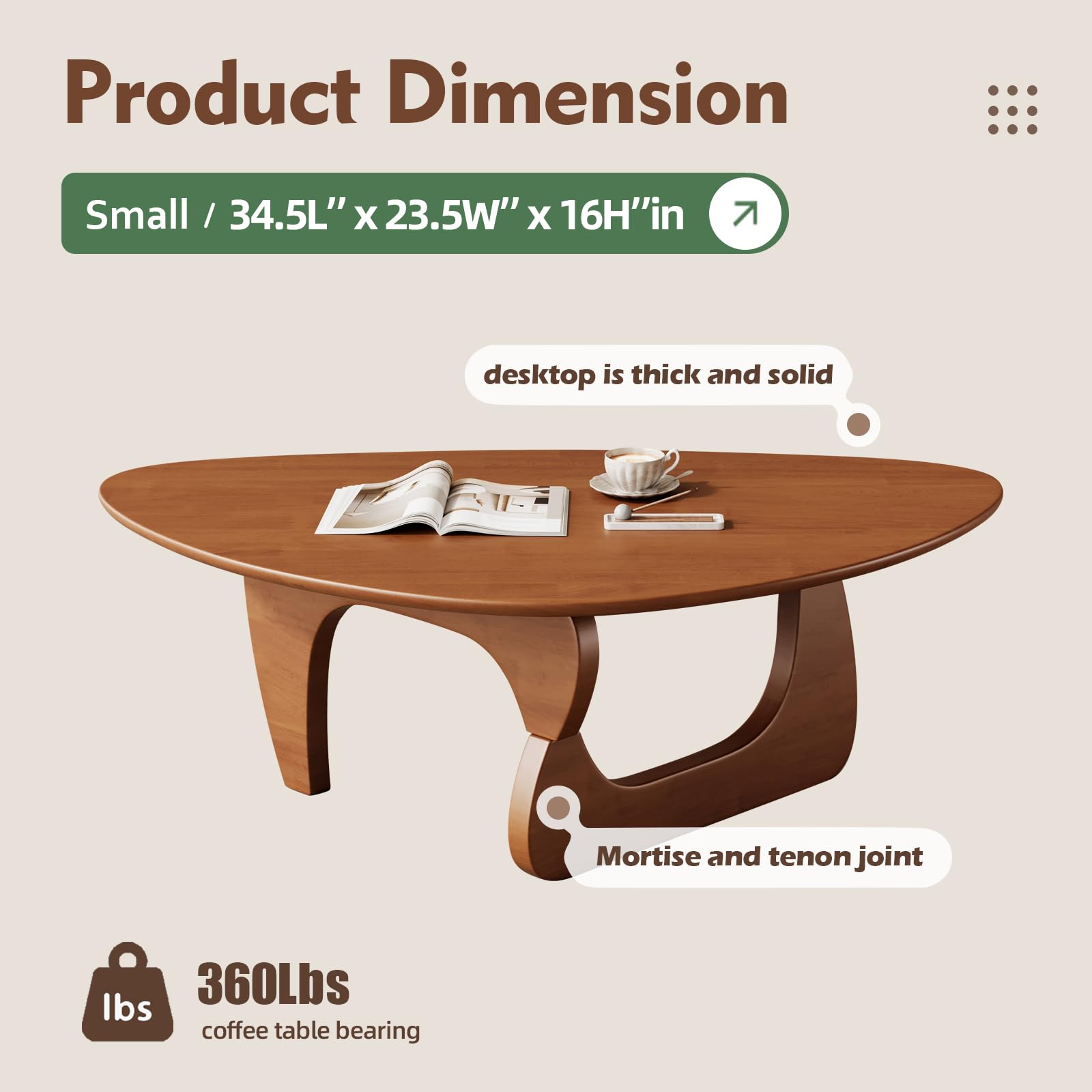Mid Century Modern Coffee Table - Walnut Wooden Coffee Table for Living Room,Center Table Suitable for Bedroom Living Room Reception Office Tables (Walnut, Small 34.5 * 23.5 * 16in) Gronata