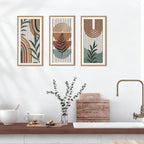 IARTTOP Large Boho Mid-century Modern Wood Wall Art 16x32 Inch Framed Green Abstract Leaf Wooden Wall Decor Bohemian Minimalist Geometric Wall Art Decor for Bedroom Living Room Office Set of 3 Gronata