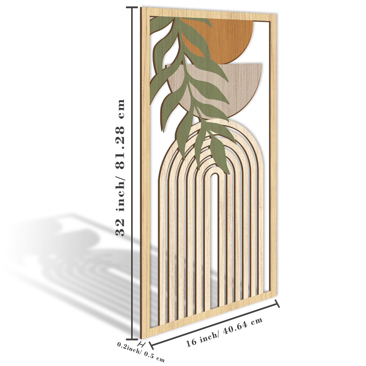 IARTTOP Large Boho Mid-century Modern Wood Wall Art 16x32 Inch Framed Green Abstract Leaf Wooden Wall Decor Bohemian Minimalist Geometric Wall Art Decor for Bedroom Living Room Office Set of 3 Gronata