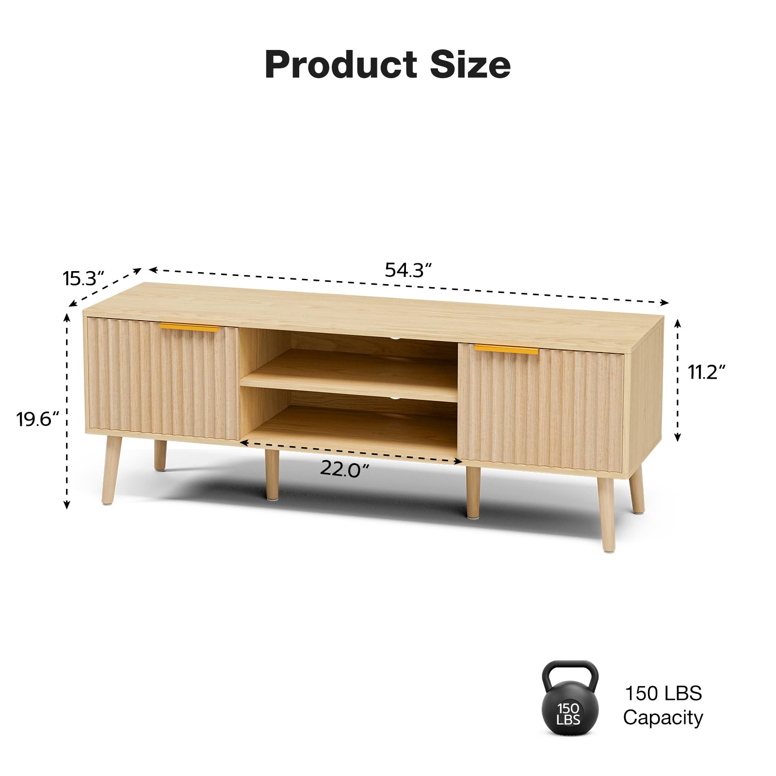 LCRBOL TV Stand for Living Room, Mid Century Modern Entertainment Center for 55/60 inch TVs, TV Console with Fluted Door Cabinets and Open Shelves, for Bedroom, Walnut Gronata