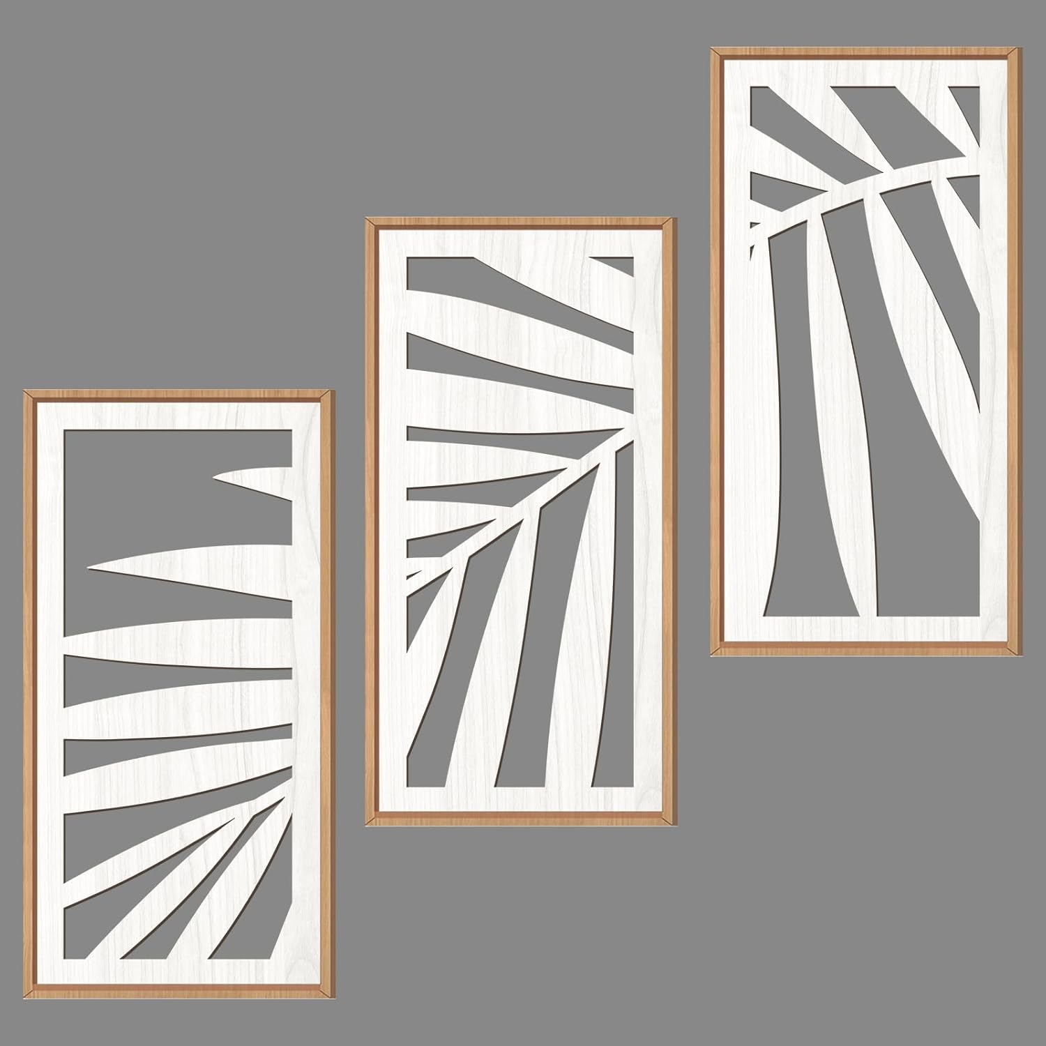 IARTTOP Large Boho Mid-century Modern Wood Wall Art 16x32 Inch Framed Green Abstract Leaf Wooden Wall Decor Bohemian Minimalist Geometric Wall Art Decor for Bedroom Living Room Office Set of 3 Gronata