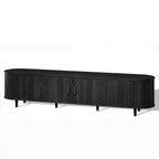 OneBlis 70" Mid Century Modern TV Stand, Wood TV Consoles with Sliding Doors and Power Outlet, Entertainment Center with Adjustable Shelves, Fluted TV Stands for Living Room, Walnut Gronata