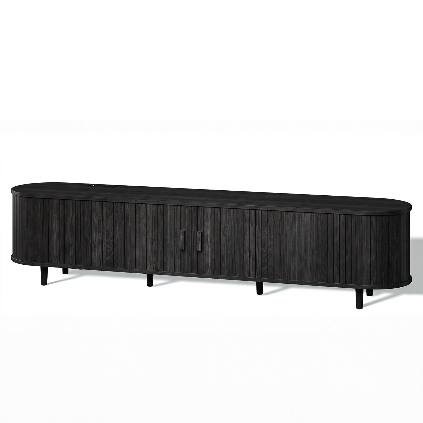 OneBlis 70" Mid Century Modern TV Stand, Wood TV Consoles with Sliding Doors and Power Outlet, Entertainment Center with Adjustable Shelves, Fluted TV Stands for Living Room, Walnut Gronata