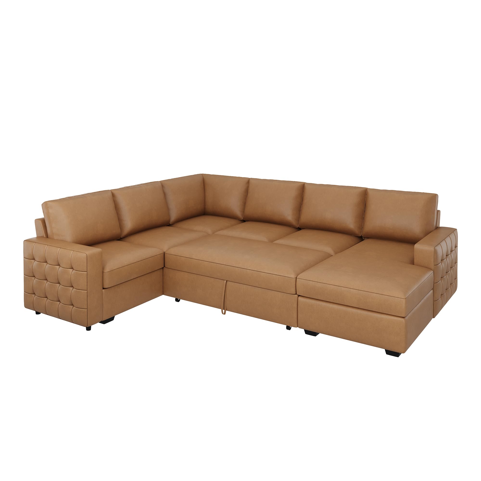 HONBAY Sectional Sleeper Sofa with Pull Out Bed U-Shape Sectional Couch Sleeper Bed with Storage Chaise 6 Seater Sleeper Sectional Sofa, Light Grey Gronata