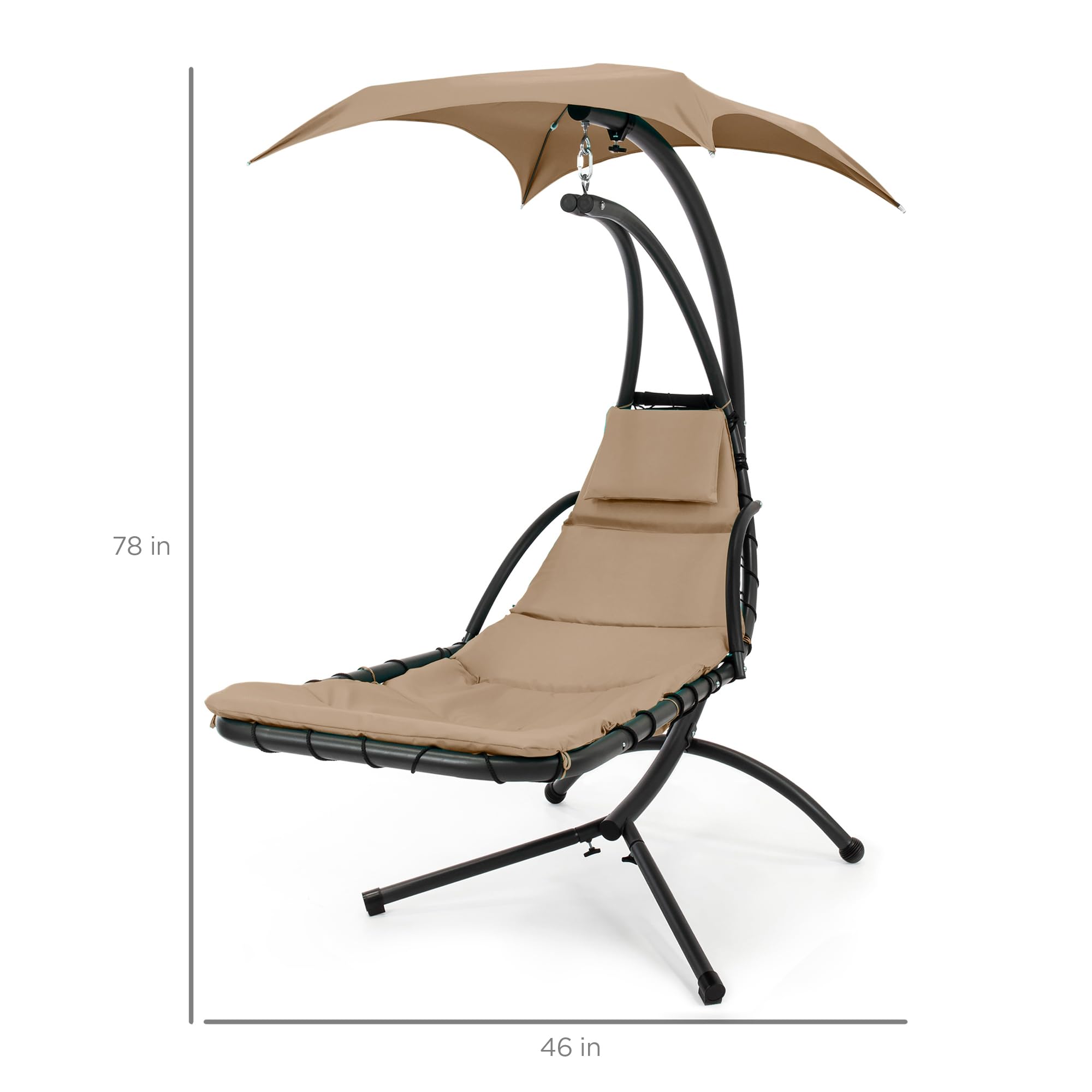 Best Choice Products Outdoor Hanging Curved Steel Chaise Lounge Chair Swing w/Built-in Pillow and Removable Canopy - Navy Blue Gronata