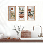IARTTOP Large Boho Mid-century Modern Wood Wall Art 16x32 Inch Framed Green Abstract Leaf Wooden Wall Decor Bohemian Minimalist Geometric Wall Art Decor for Bedroom Living Room Office Set of 3 Gronata