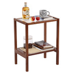 Tiita Rattan Coffee Table, Bamboo Accent Bedside Tables, Glass Nightstand Side Table, Boho Wooden End Table with Storage for Living Room,Living Room, Dining Room, Tea, Home Décor Gronata