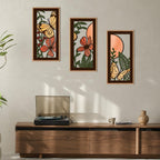 IARTTOP Large Boho Mid-century Modern Wood Wall Art 16x32 Inch Framed Green Abstract Leaf Wooden Wall Decor Bohemian Minimalist Geometric Wall Art Decor for Bedroom Living Room Office Set of 3 Gronata