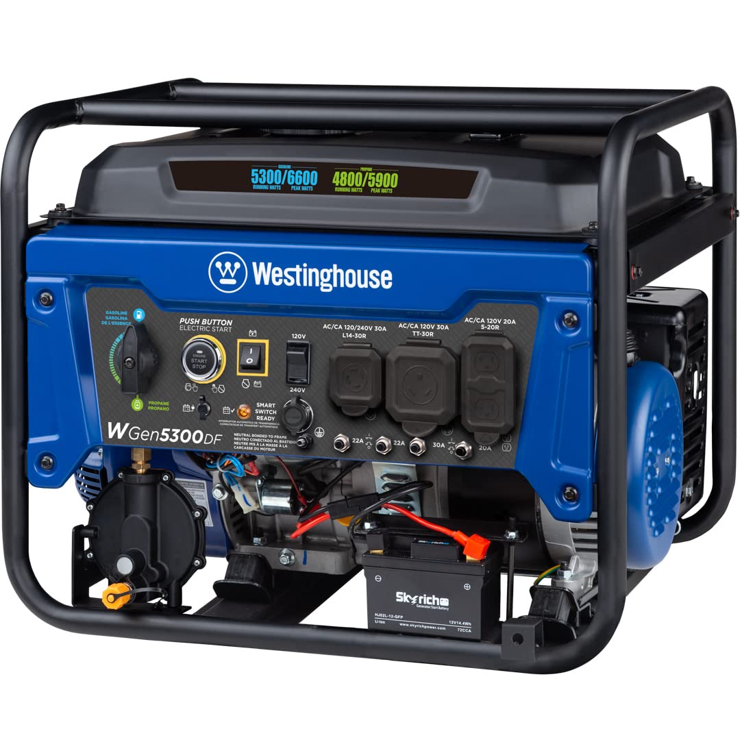 Westinghouse 6500 Watt Dual Fuel Home Backup Portable Generator, Transfer Switch Ready 30A Outlet, RV Ready 30A Outlet, CO Sensor Gronata