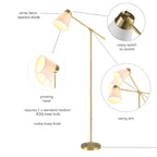 Globe Electric Novogratz x Globe Harrington 65" Floor Lamp, 2-Tone Faux Wood Base, White Fabric Shade, Socket Rotary Switch 67225 Gronata
