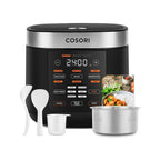 Cosori Rice Cooker 10 Cup, 24h Keep Warm, Non-stick Ceramic Inner Pot, 18 Functions Fuzzy Logic Rice Maker with Stainless Steel Steamer Basket, Sauté, Slow Cooker, Black Gronata