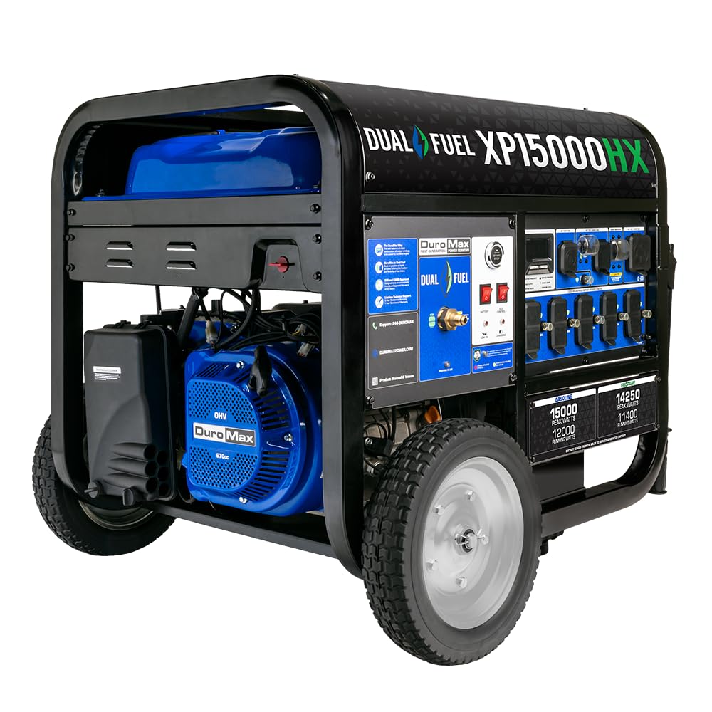 DuroMax XP12000HX 12,000-Watt Dual Fuel Portable Generator - Gas & Propane, Electric Start, Whole Home Power Backup, Transfer Switch Ready, RV & Emergency Ready Gronata