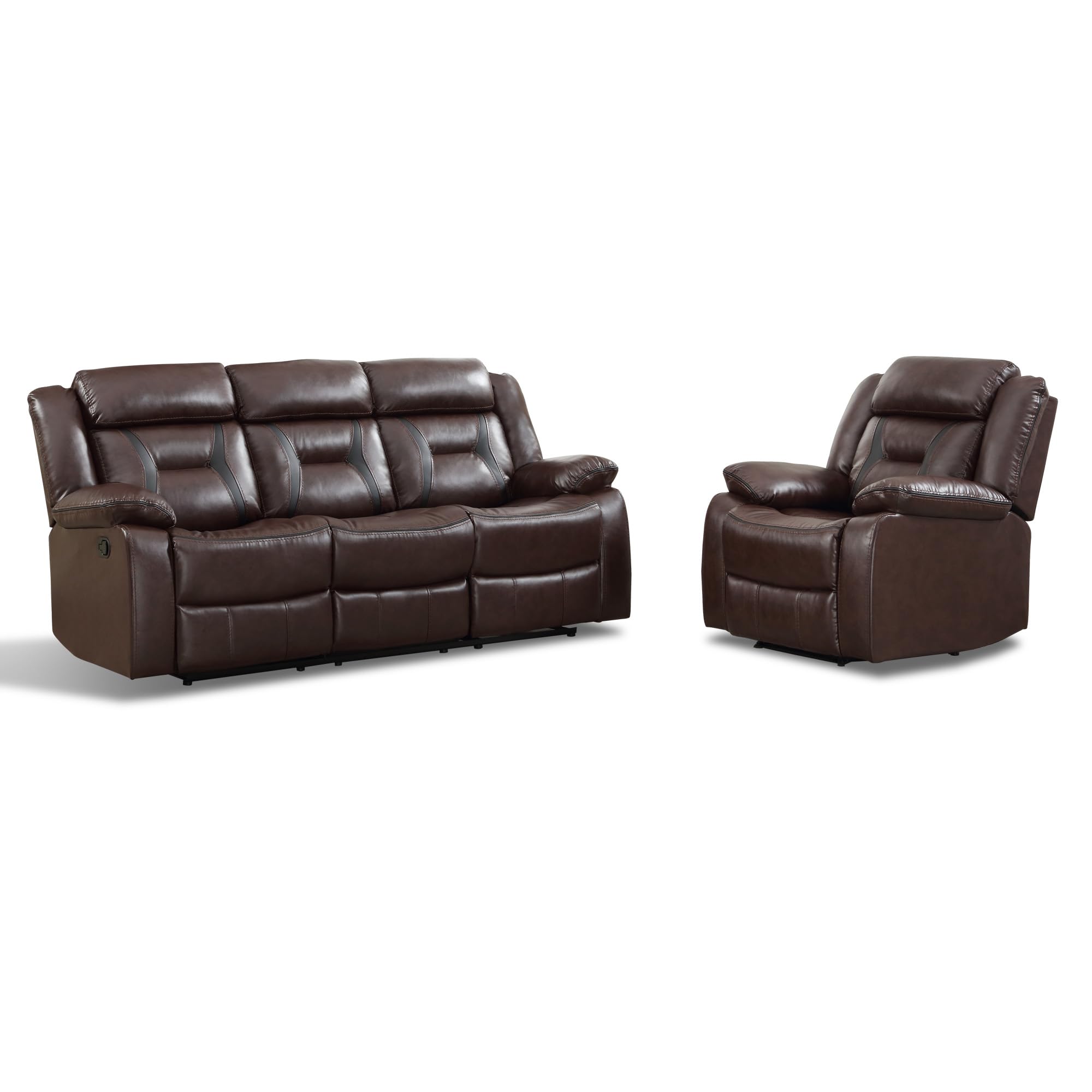 EBELLO Faux Leather Recliner Sofa Furniture Set for Living Room, 2 Recliner Chairs, 3 Seat Reclining Sofa Couch Set for Meeting Room, Brown Gronata
