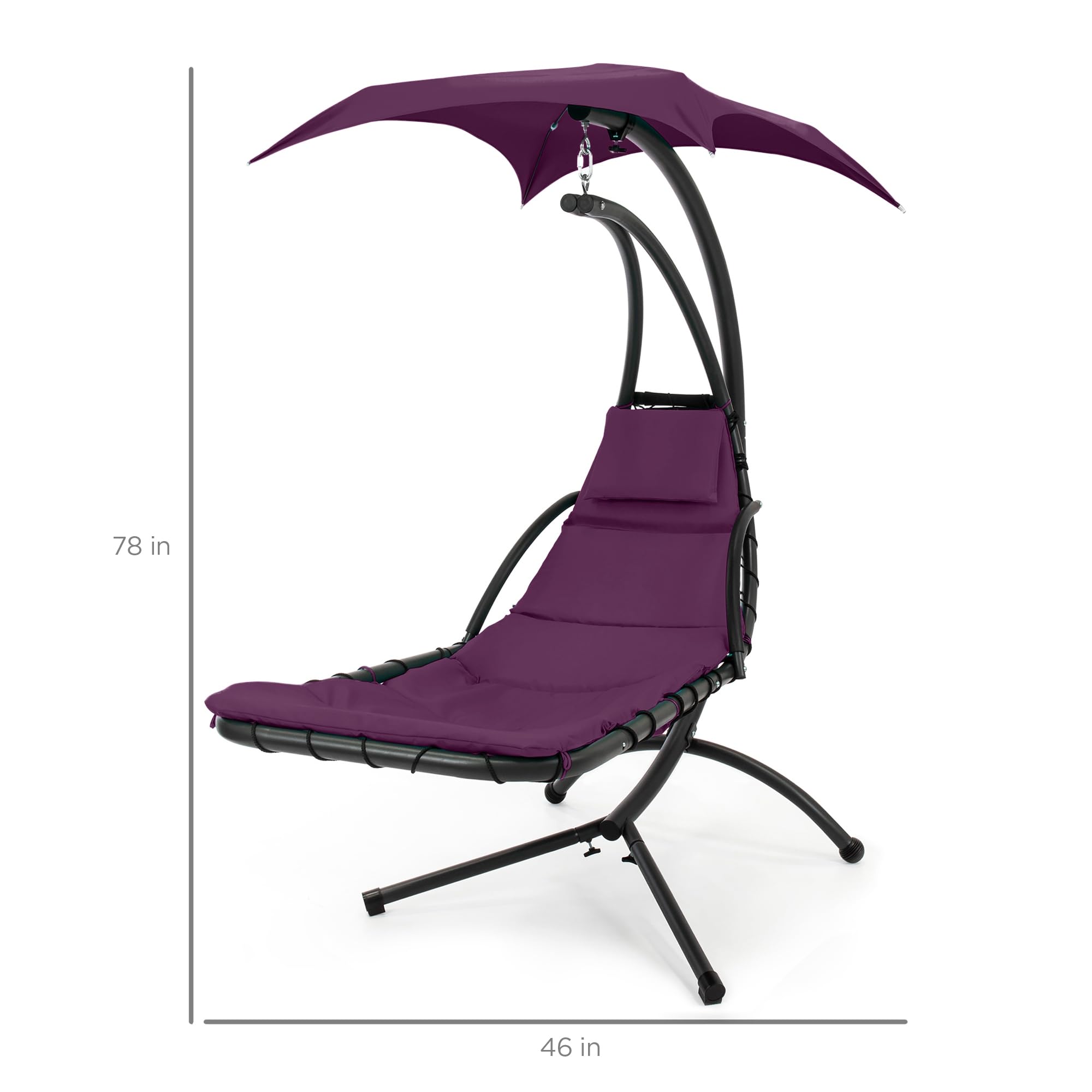 Best Choice Products Outdoor Hanging Curved Steel Chaise Lounge Chair Swing w/Built-in Pillow and Removable Canopy - Navy Blue Gronata