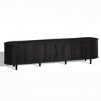 OneBlis 70" Mid Century Modern TV Stand, Wood TV Consoles with Sliding Doors and Power Outlet, Entertainment Center with Adjustable Shelves, Fluted TV Stands for Living Room, Walnut Gronata