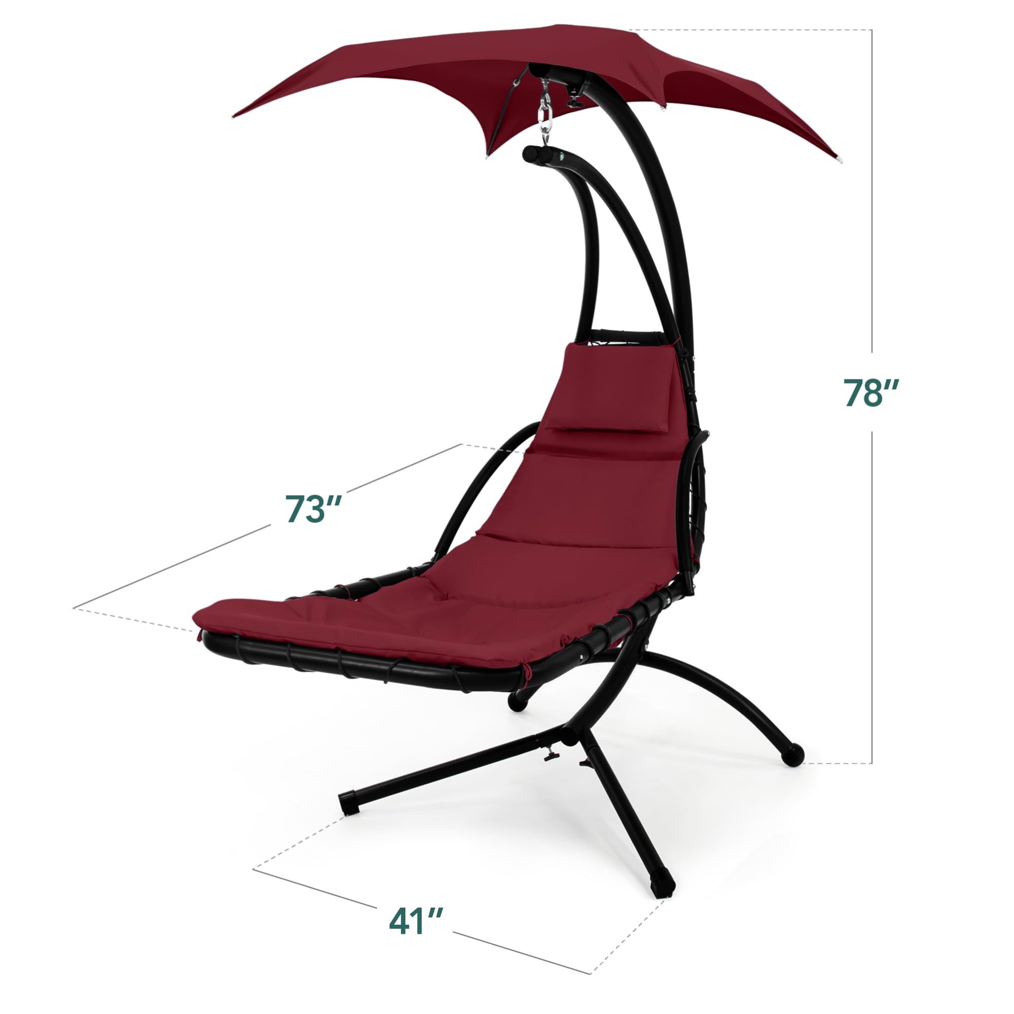 Best Choice Products Outdoor Hanging Curved Steel Chaise Lounge Chair Swing w/Built-in Pillow and Removable Canopy - Navy Blue Gronata