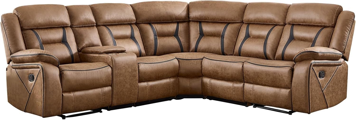 EBELLO Faux Leather Recliner Sofa Furniture Set for Living Room, 2 Recliner Chairs, 3 Seat Reclining Sofa Couch Set for Meeting Room, Brown Gronata