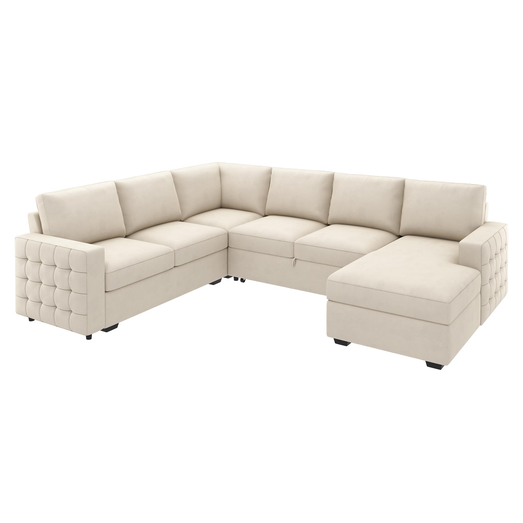 HONBAY Sectional Sleeper Sofa with Pull Out Bed U-Shape Sectional Couch Sleeper Bed with Storage Chaise 6 Seater Sleeper Sectional Sofa, Light Grey Gronata