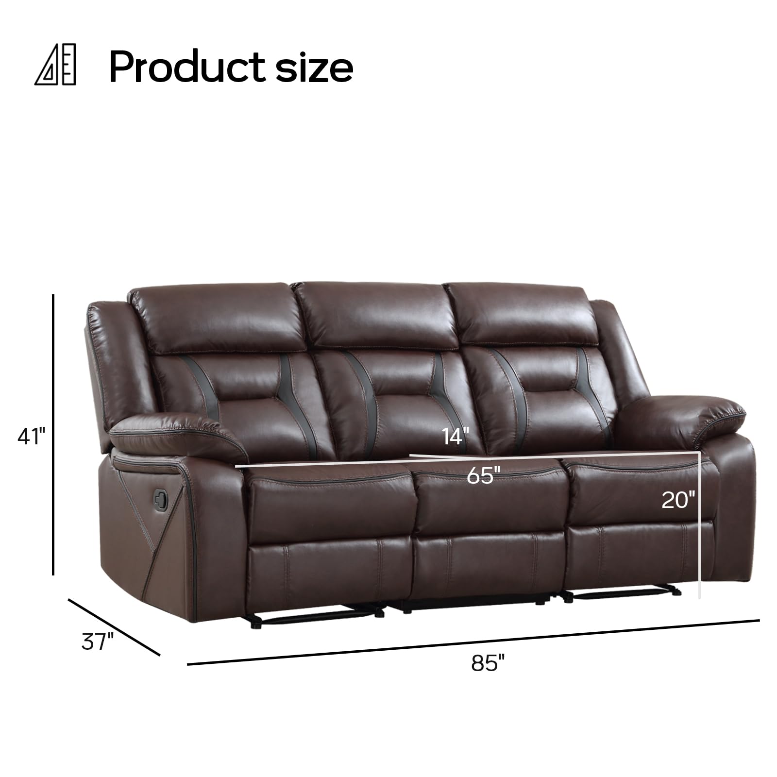 EBELLO Faux Leather Recliner Sofa Furniture Set for Living Room, 2 Recliner Chairs, 3 Seat Reclining Sofa Couch Set for Meeting Room, Brown Gronata