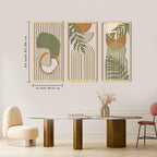 IARTTOP Large Boho Mid-century Modern Wood Wall Art 16x32 Inch Framed Green Abstract Leaf Wooden Wall Decor Bohemian Minimalist Geometric Wall Art Decor for Bedroom Living Room Office Set of 3 Gronata