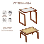 Tiita Rattan Coffee Table, Bamboo Accent Bedside Tables, Glass Nightstand Side Table, Boho Wooden End Table with Storage for Living Room,Living Room, Dining Room, Tea, Home Décor Gronata