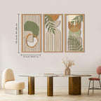 IARTTOP Large Boho Mid-century Modern Wood Wall Art 16x32 Inch Framed Green Abstract Leaf Wooden Wall Decor Bohemian Minimalist Geometric Wall Art Decor for Bedroom Living Room Office Set of 3 Gronata