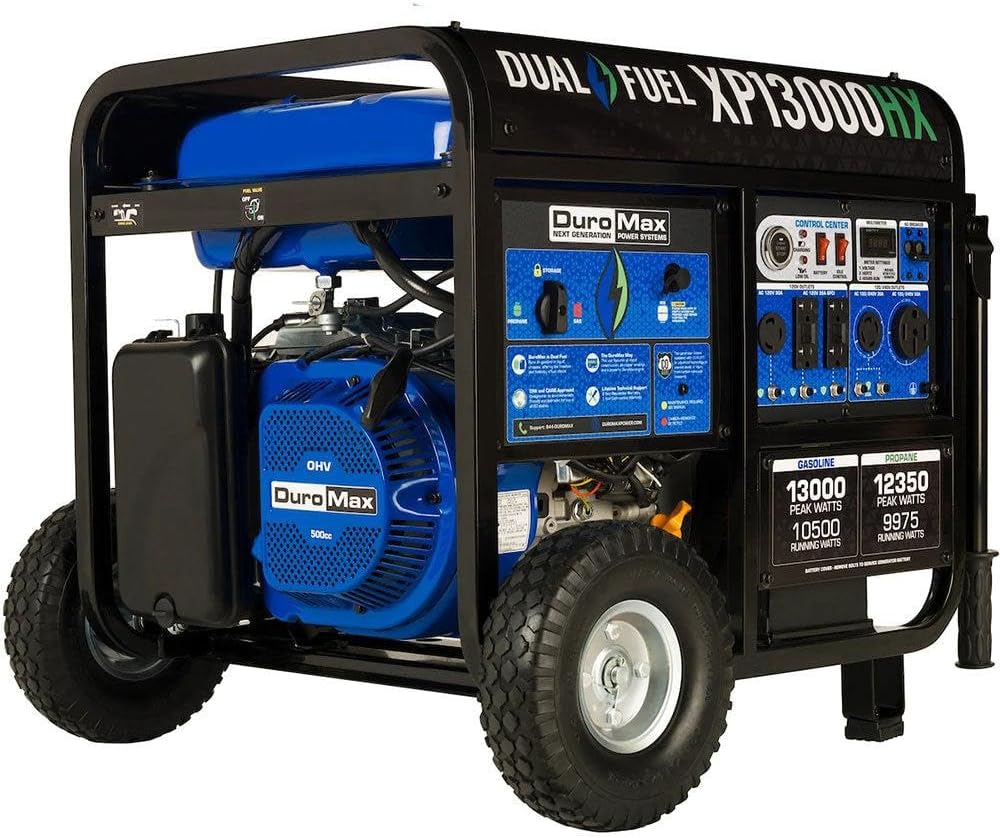 DuroMax XP13000HX 13,000-Watt Dual Fuel Portable Generator - Gas & Propane, Electric Start, Whole Home Power Backup, Transfer Switch Ready, RV & Emergency Ready Gronata