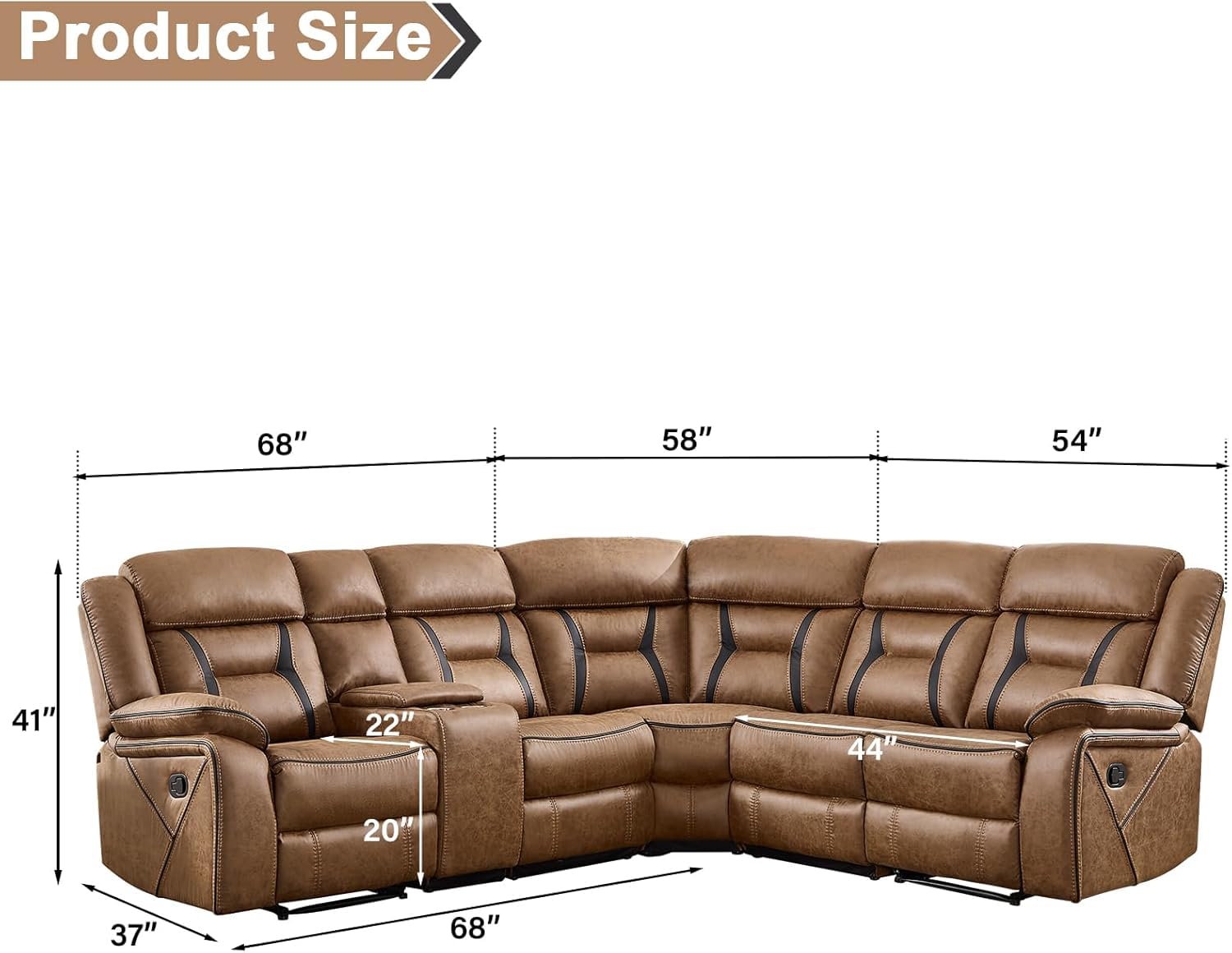 EBELLO Faux Leather Recliner Sofa Furniture Set for Living Room, 2 Recliner Chairs, 3 Seat Reclining Sofa Couch Set for Meeting Room, Brown Gronata