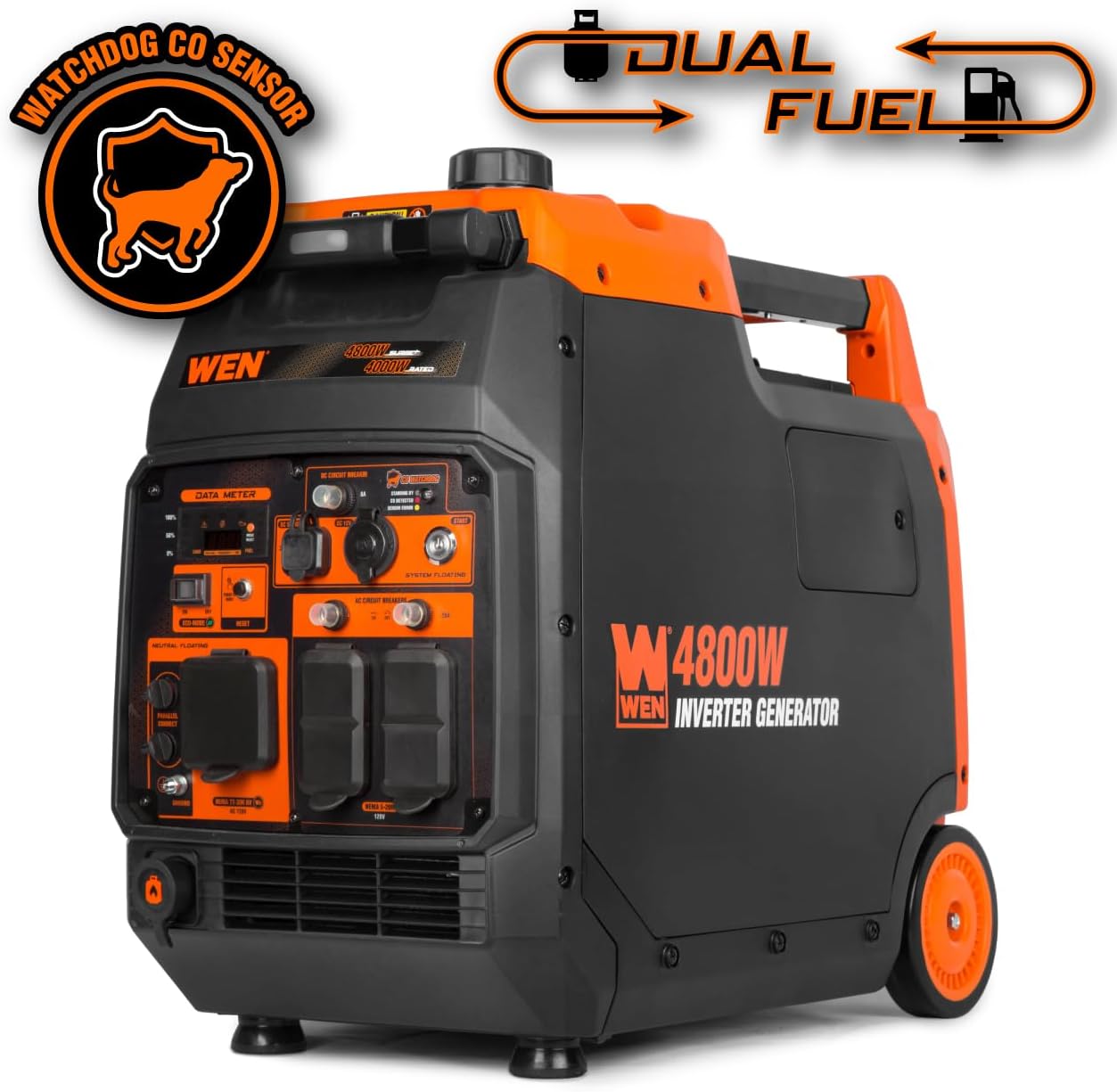 WEN Quiet and Lightweight 4800-Watt Dual Fuel RV-Ready Electric Start Portable Inverter Generator with Fuel Shut Off and CO Watchdog (DF480iX) Gronata