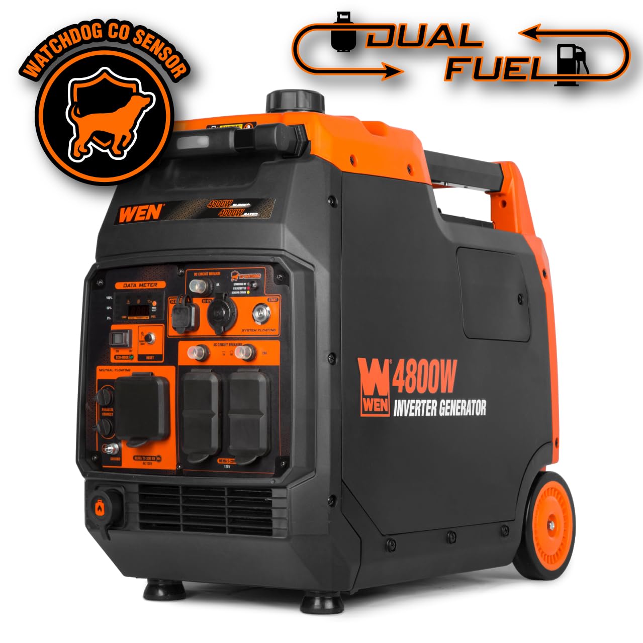 WEN Quiet and Lightweight 4800-Watt Dual Fuel RV-Ready Electric Start Portable Inverter Generator with Fuel Shut Off and CO Watchdog (DF480iX) Gronata