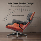 Asukale Top Grain Leather, Mid Century Chaise Lounge Chair and Ottoman, Modern Chair Classic Design, Heavy Duty Base Support for Living Room Study Lounge Office, Palisander-White Gronata