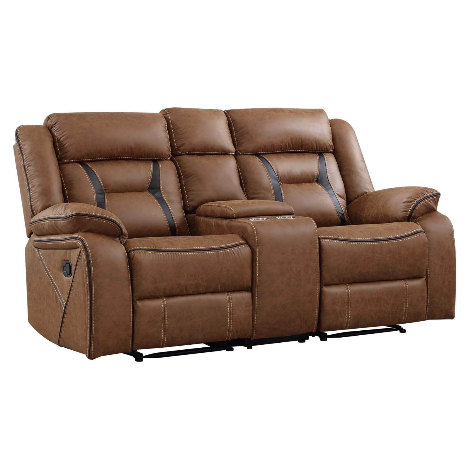 EBELLO Faux Leather Recliner Sofa Furniture Set for Living Room, 2 Recliner Chairs, 3 Seat Reclining Sofa Couch Set for Meeting Room, Brown Gronata