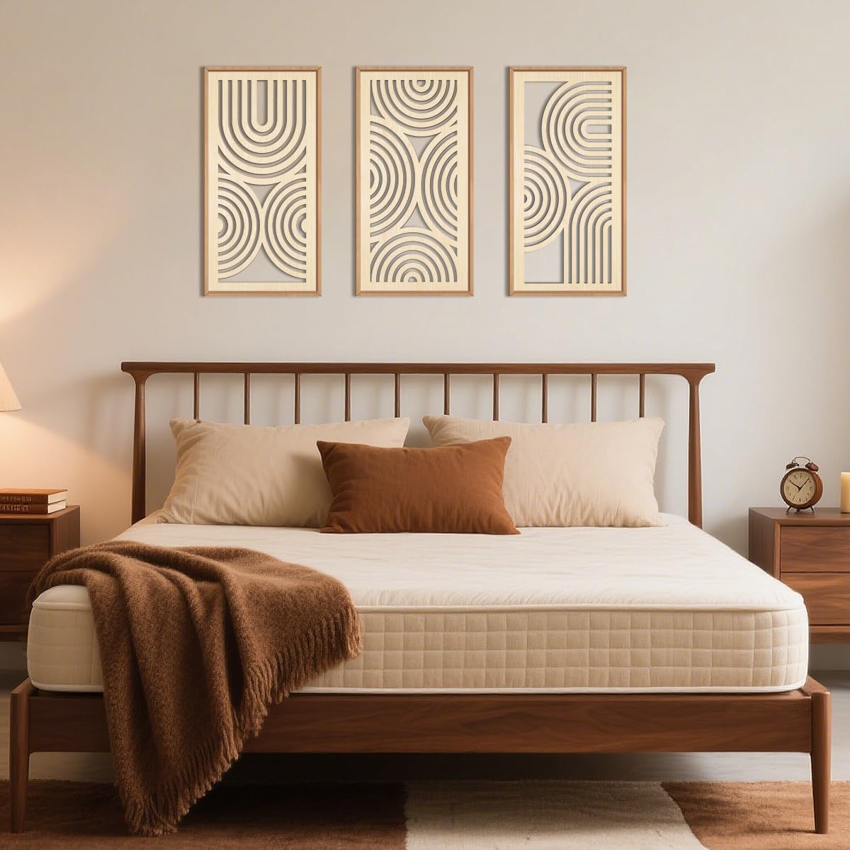 IARTTOP Large Boho Mid-century Modern Wood Wall Art 16x32 Inch Framed Green Abstract Leaf Wooden Wall Decor Bohemian Minimalist Geometric Wall Art Decor for Bedroom Living Room Office Set of 3 Gronata