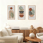 IARTTOP Large Boho Mid-century Modern Wood Wall Art 16x32 Inch Framed Green Abstract Leaf Wooden Wall Decor Bohemian Minimalist Geometric Wall Art Decor for Bedroom Living Room Office Set of 3 Gronata