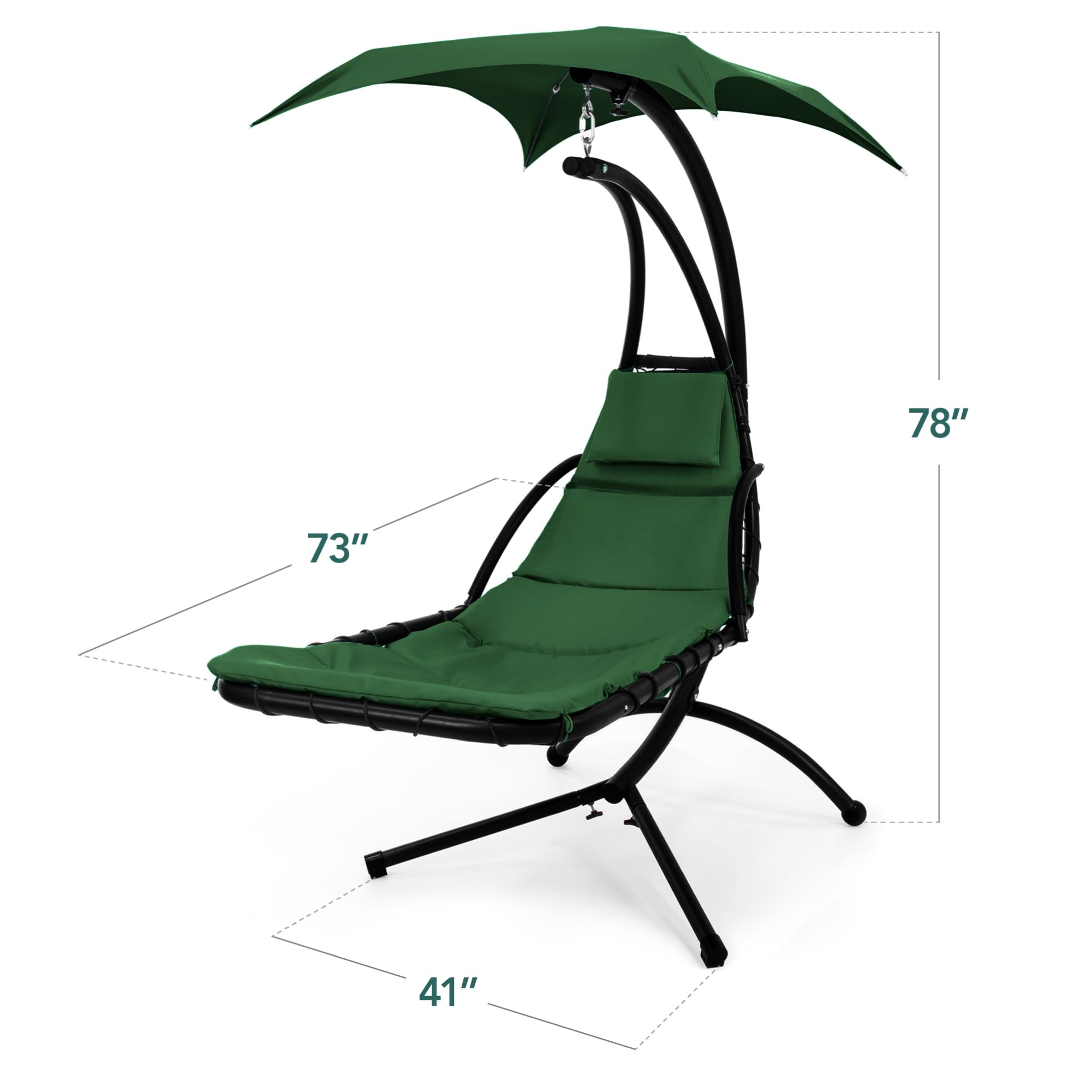 Best Choice Products Outdoor Hanging Curved Steel Chaise Lounge Chair Swing w/Built-in Pillow and Removable Canopy - Navy Blue Gronata