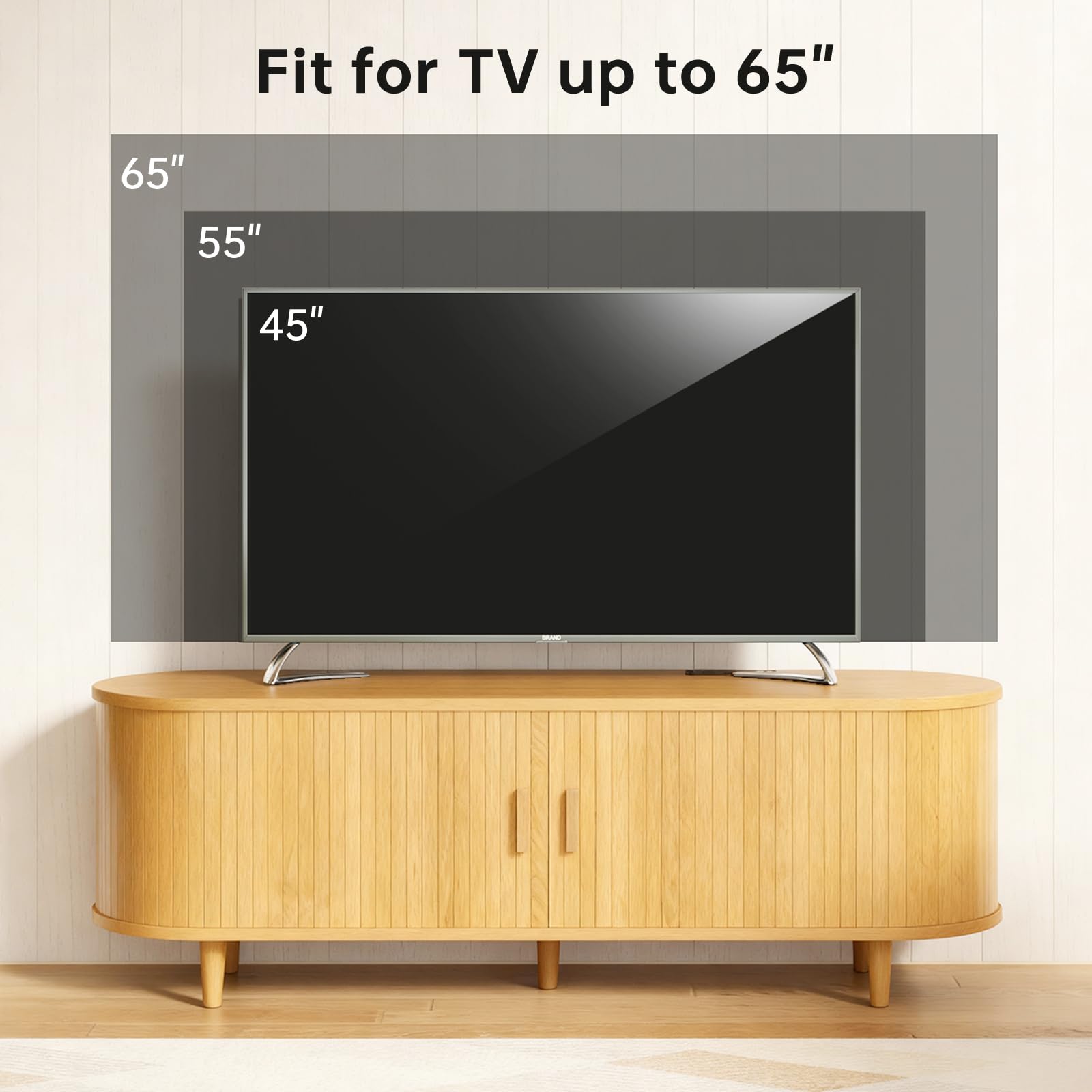 OneBlis 70" Mid Century Modern TV Stand, Wood TV Consoles with Sliding Doors and Power Outlet, Entertainment Center with Adjustable Shelves, Fluted TV Stands for Living Room, Walnut Gronata
