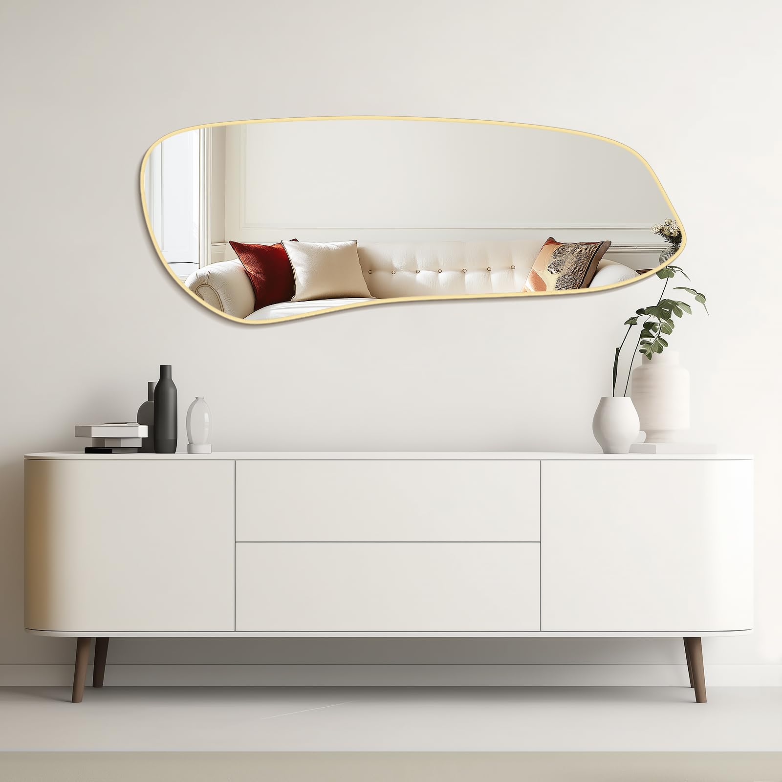 WallBeyond Asymmetrical Mirror, Irregular Mirror Full Length, Boho Wall Mirrors Decorative for Bedroom Living Room Entryway Hall, Mid Century Modern Decor 48" H x 22" W Gronata
