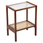 Tiita Rattan Coffee Table, Bamboo Accent Bedside Tables, Glass Nightstand Side Table, Boho Wooden End Table with Storage for Living Room,Living Room, Dining Room, Tea, Home Décor Gronata