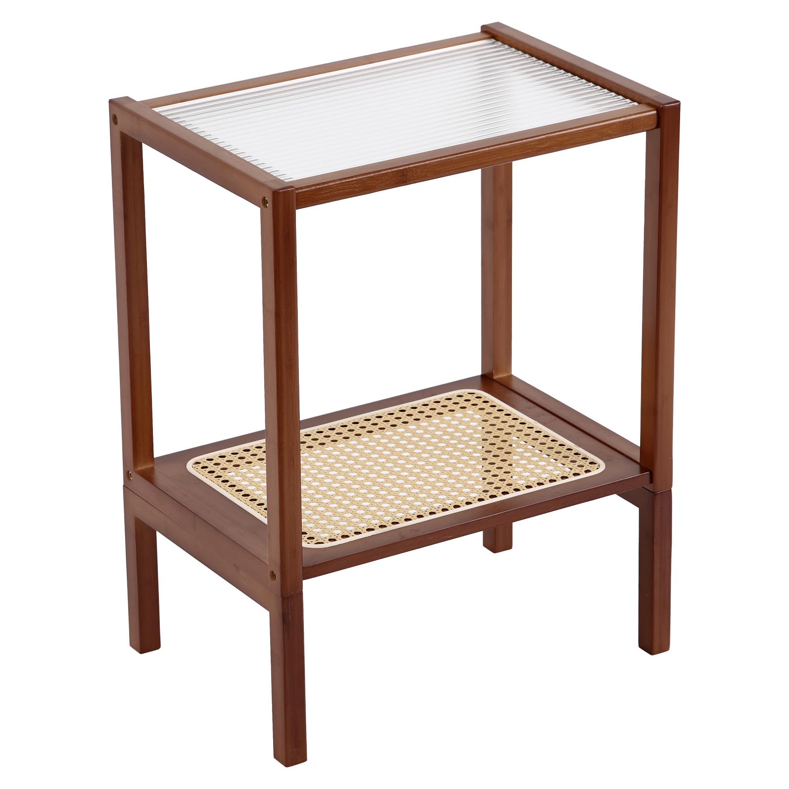 Tiita Rattan Coffee Table, Bamboo Accent Bedside Tables, Glass Nightstand Side Table, Boho Wooden End Table with Storage for Living Room,Living Room, Dining Room, Tea, Home Décor Gronata