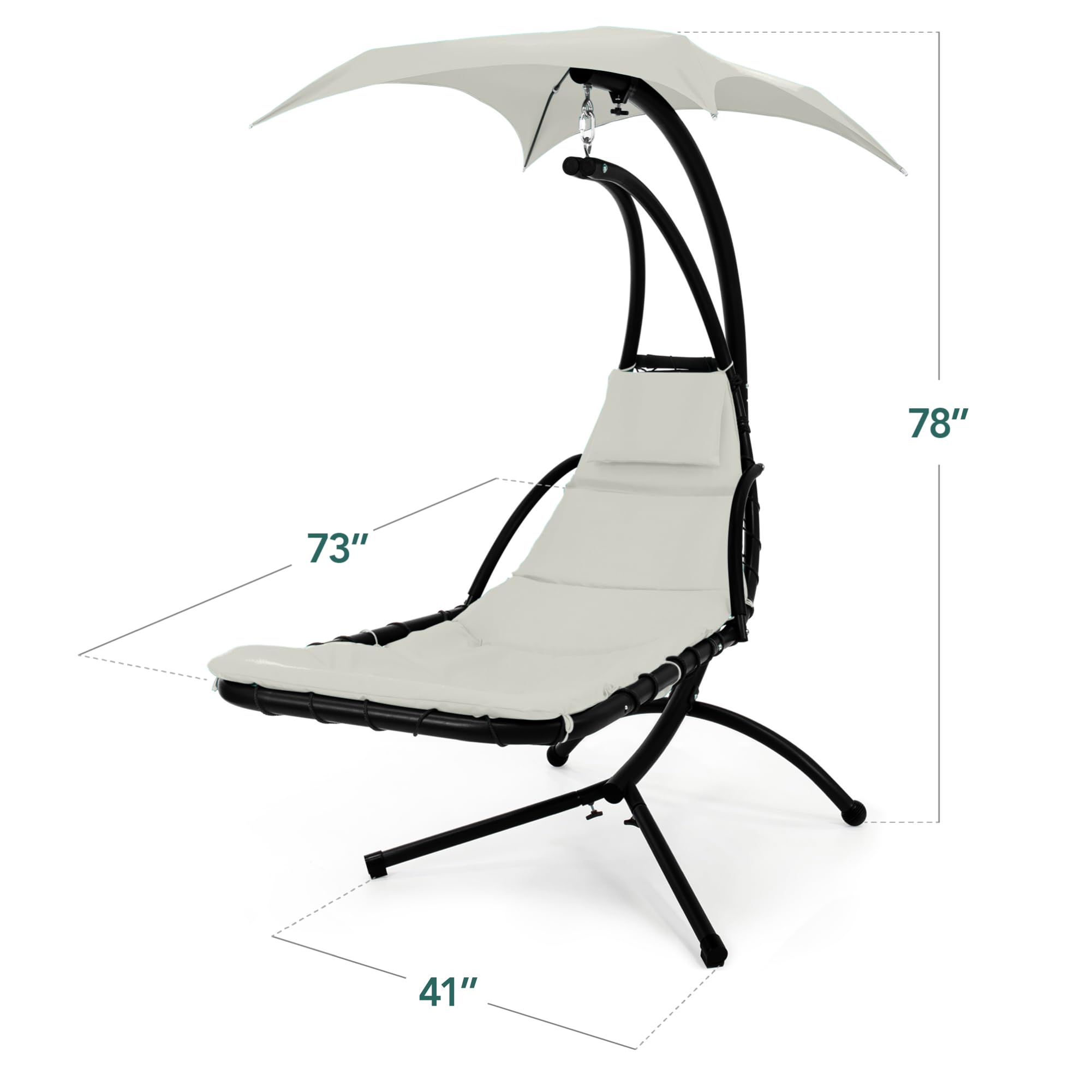 Best Choice Products Outdoor Hanging Curved Steel Chaise Lounge Chair Swing w/Built-in Pillow and Removable Canopy - Navy Blue Gronata