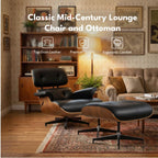 Asukale Top Grain Leather, Mid Century Chaise Lounge Chair and Ottoman, Modern Chair Classic Design, Heavy Duty Base Support for Living Room Study Lounge Office, Palisander-White Gronata