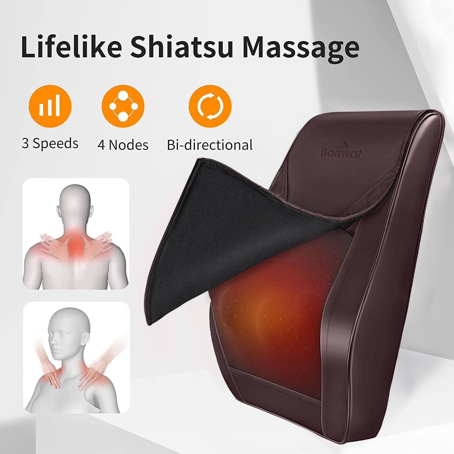 Boriwat Back Massager with Heat, 3D Kneading Massage Pillow for Back, Neck, Shoulder, Leg Pain Relief Deep Tissue, Gifts for Women Men Mom Dad Gronata