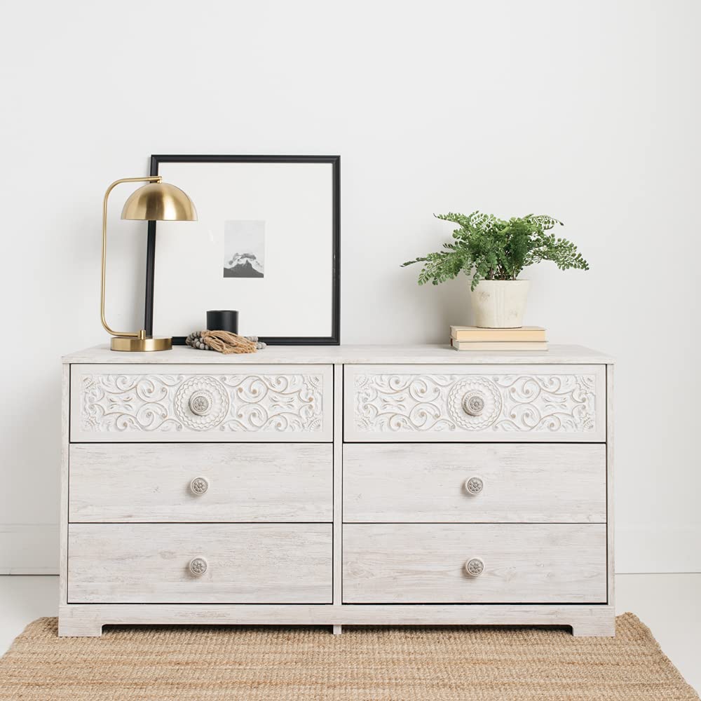 Signature Design by Ashley Shawburn Rustic 5 Drawer Chest of Smooth-Gliding Drawers and Safety Stop, White & Gray Gronata
