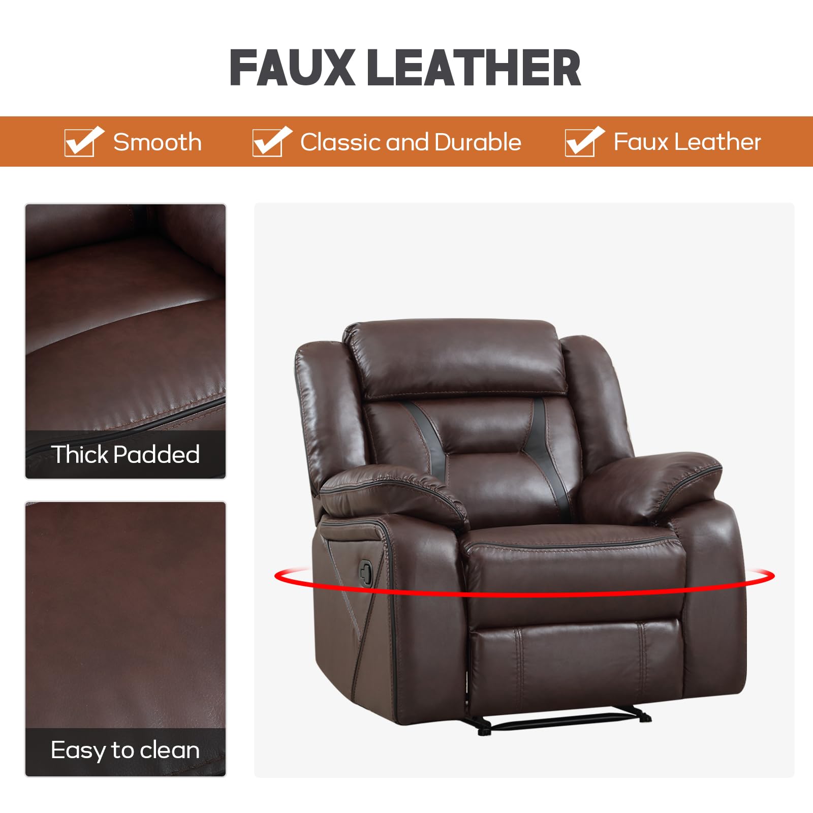 EBELLO Faux Leather Recliner Sofa Furniture Set for Living Room, 2 Recliner Chairs, 3 Seat Reclining Sofa Couch Set for Meeting Room, Brown Gronata