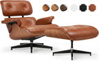 Asukale Top Grain Leather, Mid Century Chaise Lounge Chair and Ottoman, Modern Chair Classic Design, Heavy Duty Base Support for Living Room Study Lounge Office, Palisander-White Gronata