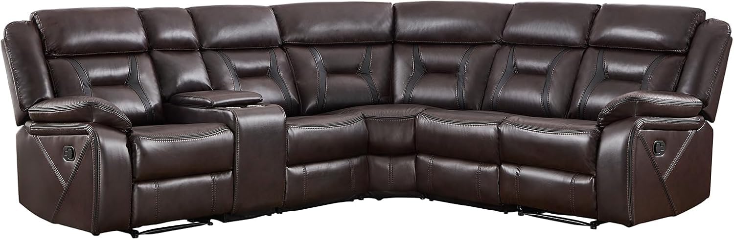EBELLO Faux Leather Recliner Sofa Furniture Set for Living Room, 2 Recliner Chairs, 3 Seat Reclining Sofa Couch Set for Meeting Room, Brown Gronata