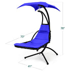 Best Choice Products Outdoor Hanging Curved Steel Chaise Lounge Chair Swing w/Built-in Pillow and Removable Canopy - Navy Blue Gronata