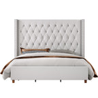 Jocisland Queen Size Bed Frame 61.4" Extra Tall Wingback Headboard Velvet Upholstered Deep Button Tufted Platform Bed with Solid Wood Legs & Wood Slats, No Box Spring Needed, Black Gronata