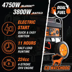 WEN 4,750-Watt 120V/240V Dual Fuel Portable Generator with Wheel Kit and Electric Start (DF475T) Gronata