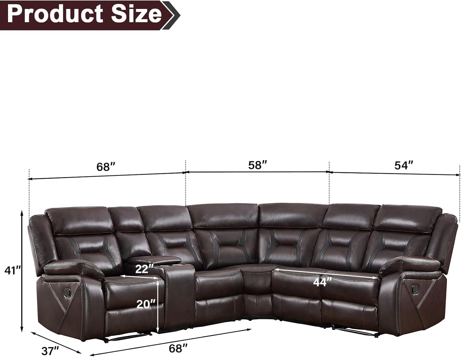 EBELLO Faux Leather Recliner Sofa Furniture Set for Living Room, 2 Recliner Chairs, 3 Seat Reclining Sofa Couch Set for Meeting Room, Brown Gronata